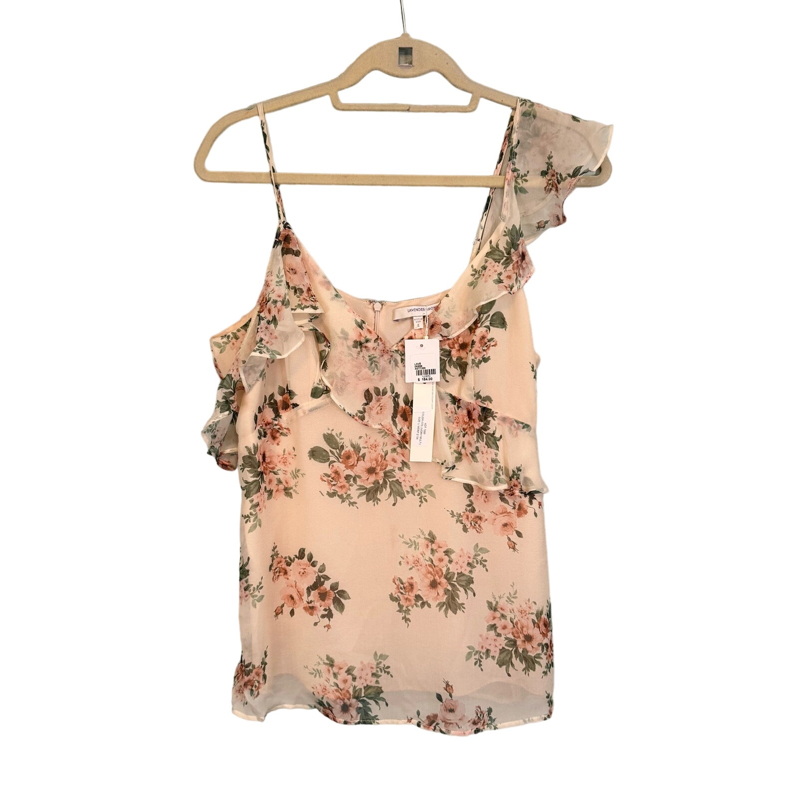Lavender Brown Blouse Top Women L Ivory Floral Ruffle Feminine Usa Nwt $154 Msrp